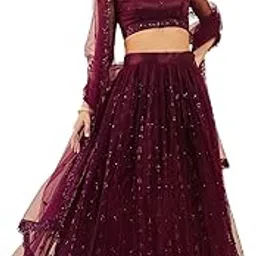 zeel clothing Women's Net Semi-Stitched Lehenga Choli Purple Wedding Bridal Free Size-picture-13
