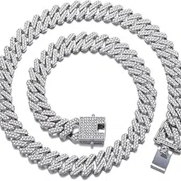 luxuarylook MC Stan Inspired Iced Out Cuban Link Chain Necklace | Premium Stainless Steel Hip Hop Jewelry | Iced Cubic Zirconia Diamond Chain for Men & Women | Stylish Long Rhinestone Rapper Necklace Gift-picture-42