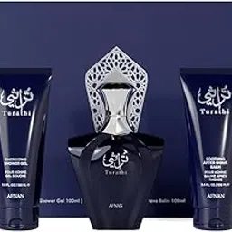 AFNAN Gift Set Turathi Homme Blue Eau De Perfume 100 ML + Shower Gel 100 ML + After Shave 100 ML, Perfume Gift Set For Men-picture-28