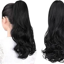 Ponytail extension,16 to 18" claw clip hair extensions ponytail Wavy and curly hair Extension Natural Looking Ponytail for Women Black, Black Color, Matte Finish-picture-31