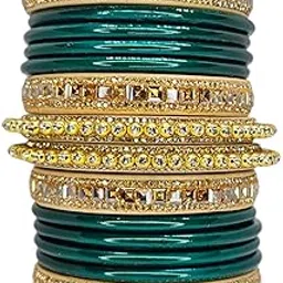 ny lifestyles Traditional Lac/Lakh Bangles Set for Women & Girls | Rajasthani Chura Style | Ethnic Indian Wedding/Party Bangles set of 16 image 1