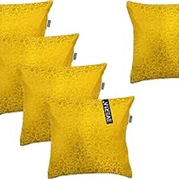 EVERIA® Chanderi Zari Silk Designer Cushion Cover 300TC 16X16 inches (40x40 cms) (Yellow)-picture-10