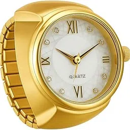 uniqon Golden Color Unisex Stainless Steel Valentine's Day Special Stretchable/Adjustable Thumb Hand Analog Roman Numbers Dial Watch/Clock Nug Design Men Finger Ring with Elastic Band (Free Size)-picture-36