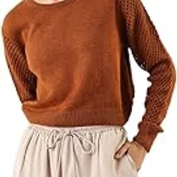 dl woman Solid Round Neck Pointelle Knit Sweater-picture-35