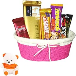 SFU E Com All Time Favourite Chocolates Hamper With Beautiful Tie Basket | Valentine Love Teddy Bear With Chocolate Combo | Valentine Chocolate Hamper | 099-image-4