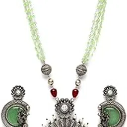 zeneme Oxidised Silver-Plated Stone Studded & Beaded Antique Matte God Krishna Jewellery Set For Girls and Women image 1