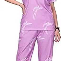 sakarmaa Women's Round Neck Pajamas Set in Polyester Lycra and Gym Outfit with Side Pockets and Drawstring Waist-picture-32