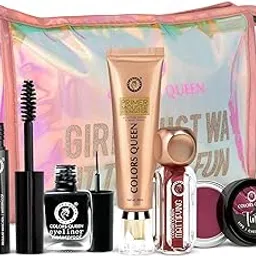 Colors Queen Travel Makeup Kit Set Includes Liquid Matte Lipstick, Primer Mousse Foundation, Lip & Cheek Tint, Kajal, Mascara, Eyeliner with Free Cosmetic Bag | Travel Friendly Makeup Kit Set for Women (Pack of 6, 50g)-picture-42