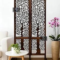 AS Wooden Handicraft Wooden Partition for Living Room,Divider,Partition Wall Divider Screen Separator, Wall Panel Divider for Hall | Bedroom |Office | Puja Room Tree Style (2 Panel with 3 Stands)-picture-40