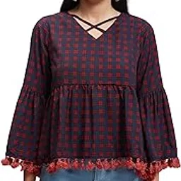 tokyo talkies Checked A-Line Peplum Top | Full Sleeves | V-Neck | Chic & Stylish | Perfect for Casual Outings & Brunches | Tops for Woman | Women Tops | Stylish Top-picture-40