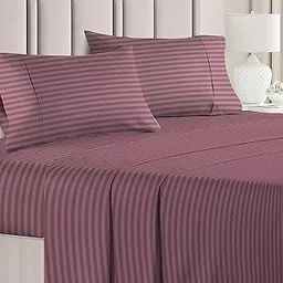 VAS COLLECTIONS Premium Glace Cotton Solid/Stripe King Bedsheet with 2 King Size Pillow Covers | Double Bed with 210 TC Glace Cotton | Size - King Size 90x100 inches - Onion-image-31