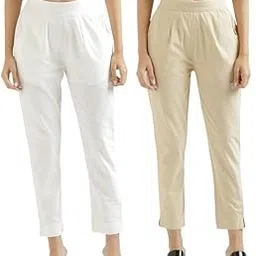 kashishiya Pack of Two Pure Cotton Straight Fit Trouser Pants for Women & Girls - Set of 2-picture-39