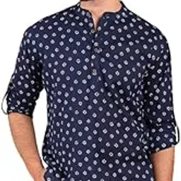 ethnic bay Men's Cotton Stars Printed Short Regular Kurta(MSKU1001BLU)-picture-53