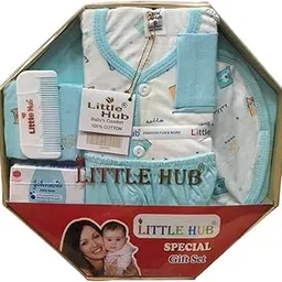 Little Hub Baby Gift Set, 100% Cotton Clothing with Comb and Baby Soap, Blue and White (Blue, 0-6 Months)-picture-15