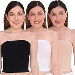 plumbury Polyamide Women's Casual Style Strapless Crop Top Tube Top Inner Camisole (Pack Of 2)-picture-34