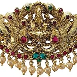 arnavira Gold Antique Finish Traditional Temple Design Hair Clip Barrette For Women and Girl Bridal Wedding-picture-35