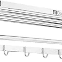 BonKaso Stainless Steel Rectangular 180° Degree Folding Towel Holder, Pack of 1, Chrome, 24 Inches-image-3