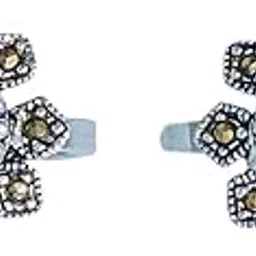 Sterling Silver Floral Toe Ring with Pink Stone & Antique Finish | Adjustable Women’s Ethnic Foot Jewelry-image-10