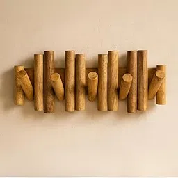 SMILEDRIVE® Wooden Clothes Hanger for Wall Mounted, 5 Foldable Hooks, Natural Wood Finish, Space-Saving Design, 29 x 13 x 3 cm, Modern Style Coat Rack Organizer-picture-53