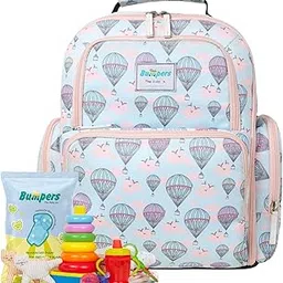 Bumpers Baby Diaper Bag | Waterproof Maternity & Travel Bag for Newborns with 90° opening | Multipurpose Backpack with pockets & Padded Straps | Hot Air Balloon Print (Sea Green)-image-15