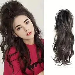 Miss Lirenn® Light Weight High Fountain Natural Short Wavy and Curly Synthetic Ponytail Claw Clip Hair Extensions for Women, 15 Inch Long, Brown Color (Brown)-picture-34