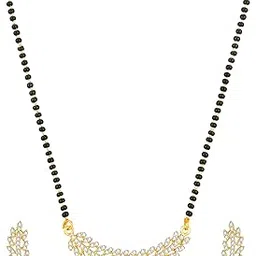 aaditha Aadita Gold Plated Black and White AD Studded and Beaded Mangalsutra For Women With Earrings - MS2749-picture-28