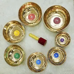 Reiki Crystal Products Handmade Pure Brass 7 Chakra Singing Bowl Meditation Tibetan Buddhist Prayer Instrument with Wooden Stick Singing Bowls Set of 7-picture-31