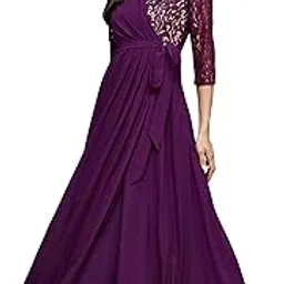 miss chase Women's V-Neck Three-Quarter Sleeve Self-Designed Wrap Maxi Georgette Dress-picture-19