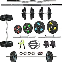 Leeway Rubber Weight Plate 100 Kg Home Gym Set with 3Ft Curl (28mm), 5Ft Straight (28mm), Dumbbell Rods, Weight Plates Combo (100kg Set (2.5X4+5X4+7.5X4+10X4) Home Gym Combo, Gym kit, Jim ka Saman)-image-1