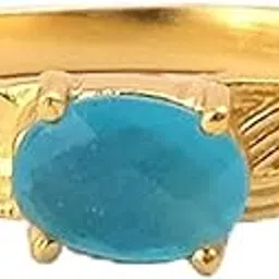 el joyero Textured Gold Plated Single Band Cuff Ring | Gemstone Oval Shape Ring Jewelry | Checker Cut Blue Chalcedony Ring Boho Style Gift | 2121)5-picture-12