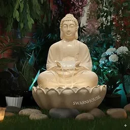 SwarnNest Interiors Meditating Buddha Water Fountain, 91 cm, Sandstone Finish, Garden Decor (Design 9)-image-2