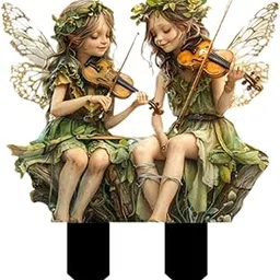 JAZZY PEARLS® Fairy Playing Violin Plaque Flowerpot Stake Versatile 27x30cm Patio Ornament | 1 Garden Stake Sign-image-26