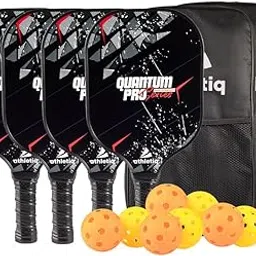Athletiq QuantumPro USPA Approved Pickleball Rackets Set of 4 Premium Fiberglass Paddles with SpinX Texture Extra Wide 13mm Lightweight Paddles Includes 8 Balls & 2 Sports Bags Game Set for Adults-picture-14