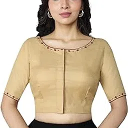 rene Boat Neck Stitched Green Pure Cotton Half Sleeve Womens Blouse-picture-46
