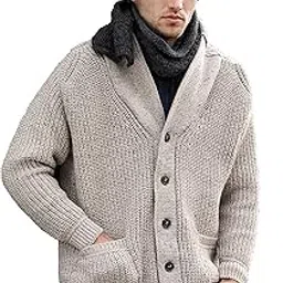 aran crafts Men's Irish Cable Knitted Ribbed Shawl Cardigan (100% Merino Wool) image 1