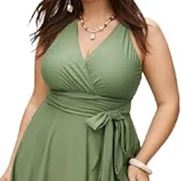 plus curvves Plus Size Plain Ties Wrap Flutters One Piece Swim Dress - XL - 8XL-picture-50