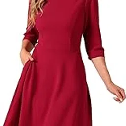 tataiya Women's Plus Size 3/4th Sleeve Fit and Flare Midi Dress-picture-14