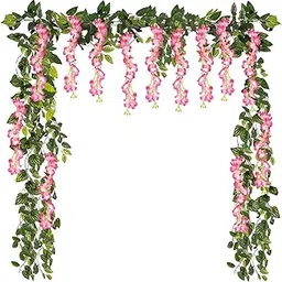 Party Propz Pink Wisteria Artificial Flowers for Decoration - 12Pcs (3.6ft), Money Plant Artificial Leaves- 2Pcs (8ft), Haldi Decoration Items, Wedding Decoration Items, Lohri, Pongal, Sankranti Decor-picture-10
