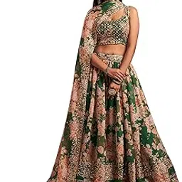 zeel clothing Women's Organza Floral White Semi-Stitched Lehenga Choli (7611-Wedding-Floral-Lehenga-Latest, White)-picture-15