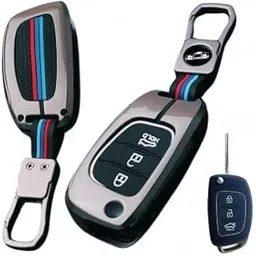 TechSrmaji Metal Silicon Key Cover Compatible with Hyundai Creta, Venue, Tucson, Alcazar, I20, Grand i10 Nios, Aura, Xcent, Exter 3 Button Smart Flip Key Cover image 1