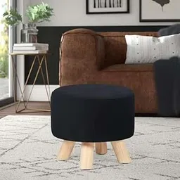 PLATINUM WOOD CRAFT Stool Pouf with Padded Seat Wooden Ottoman Seating Step Stool for Living Room (Black)-picture-19