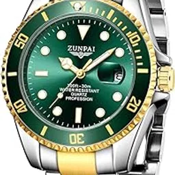 senstone Men's Watch Submariner Stainless Steel Strap Rotating Bezel Big Face with Luminous Calendar Water Resistant 30M Business Dress Analog Quartz Watch for Men image 1