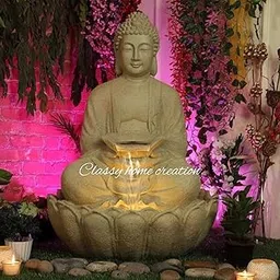 Classy Home Creation Garden Fountain with LED Light, Buddha Statue, Decorative Water Feature, Buddha Kamal Fountain 3 FEET Fiber (Multicolour)-image-83