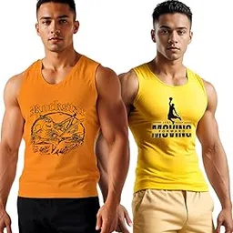 looks united Men's Round Neck Gym Vest | Men Vest Gym | Men Vest Combo 2 | Polyester Printed Vest Pack of 2 | Stylish & Comfortable Vest |Regular Fit Sleeveless Gym Vest for Men (Pack of 2)-picture-15