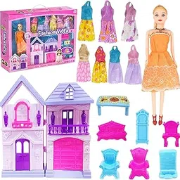 FunBlast Dolls Set for Girls – Cute Fashion Villa Doll House with Dresses, Furniture and Accessories, Doll House for Girl, Realistic Dolls for Girls 3+Years, Birthday Gift for Girl Kids-image-61