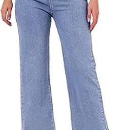 highten Women’s Black Wide Leg Elastic Waist Jeans | High Rise Loose Fit Stretch Denim Pants Without Belt Loops-picture-23