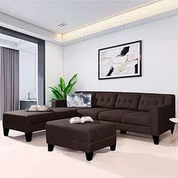 CASASTYLE - 6 Seater Sofa Set with Extra Ottoman (Brown) Travia L Shape Sofa Set LHS-picture-30