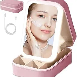 NestPlay LED Makeup Box with Adjustable Light-Up Mirror, 3 Color Light Settings, Dust-Proof Cosmetic Case, Jewelry Organizer and Multi-Compartment Storage Box for Women (Pinkcolor)-picture-18