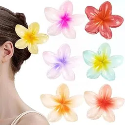 Samyak 6 Pcs Hair Clutcher Plumeria Flower Claws Strong Hold For Thick Thin Hair Clamp (Medium)-picture-28