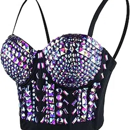ellacci Women's Sexy Rhinestone Bustier Crop Top Club Party Glitter Corset Top Bra Purple-picture-32